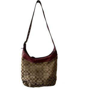 COACH Burgundy Monogram Shoulder Crossbody Bag Leather Canvas